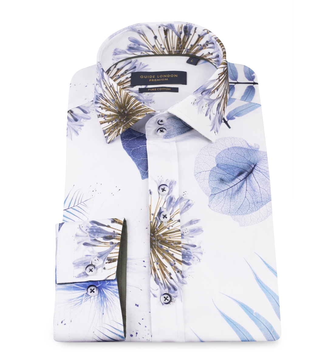Guide London White/Sky Cotton Leaf Print LS74562