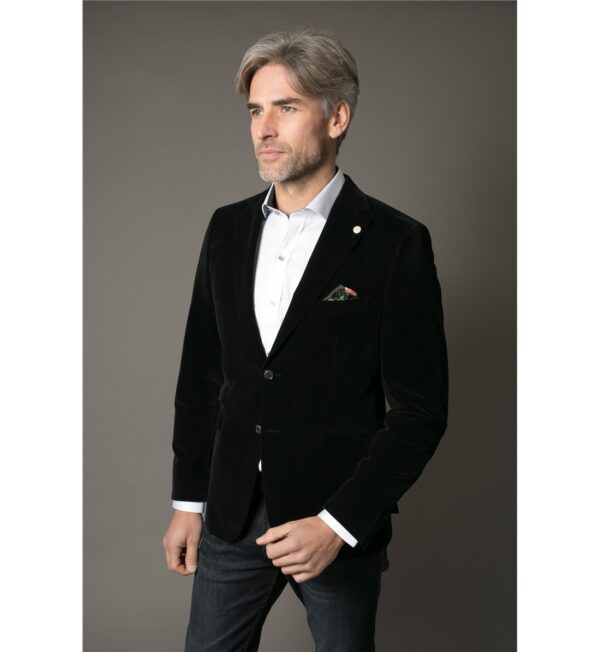 Guide London Black Printed Velvet Blazer JK3363