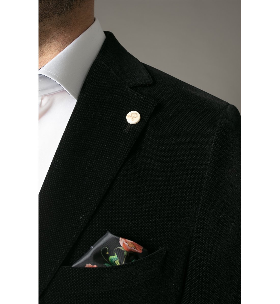 Guide London Black Printed Velvet Blazer JK3363 Jackie James