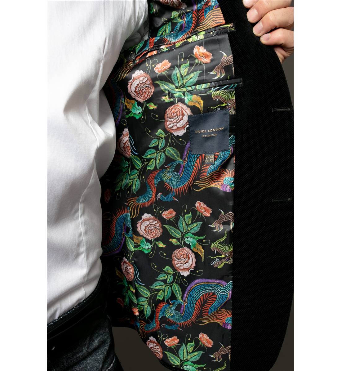 Guide London Black Printed Velvet Blazer JK3363 - Image 3