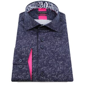 Guide London  Navy Shirt With White Roses LS75607
