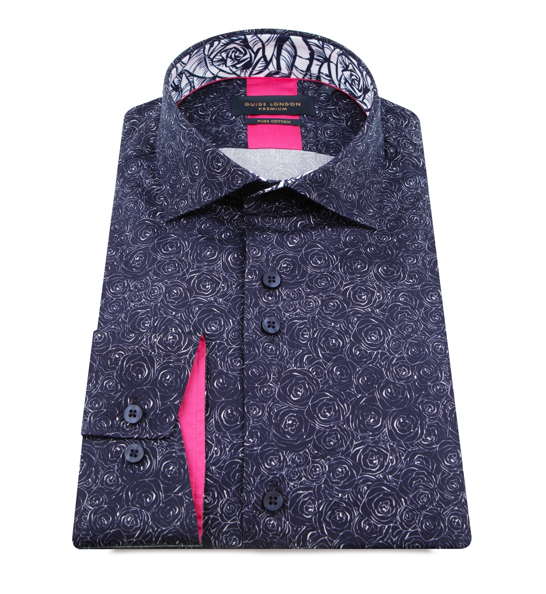 Guide London  Navy Shirt With White Roses LS75607