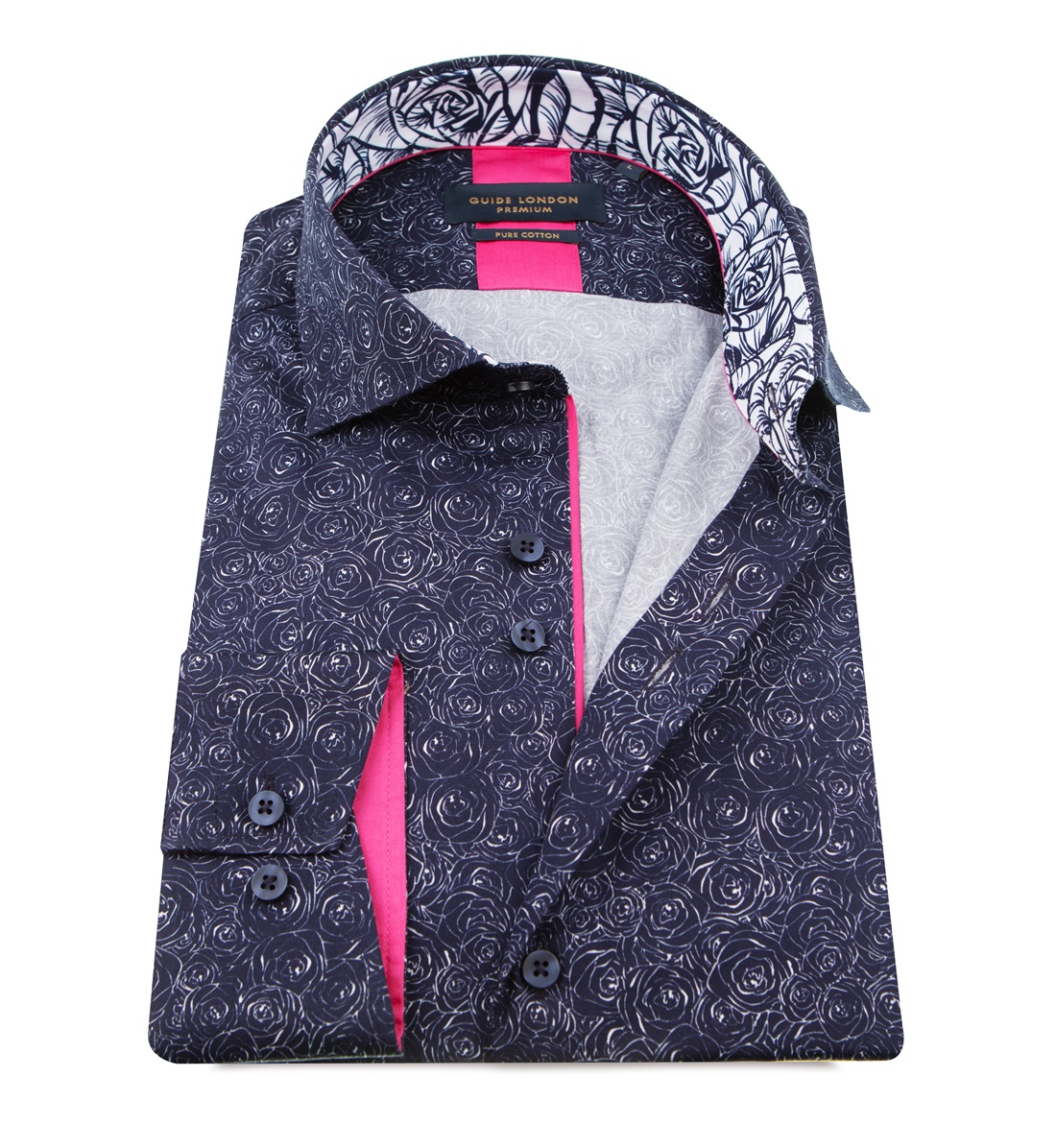 Guide London  Navy Shirt With White Roses LS75607 - Image 2