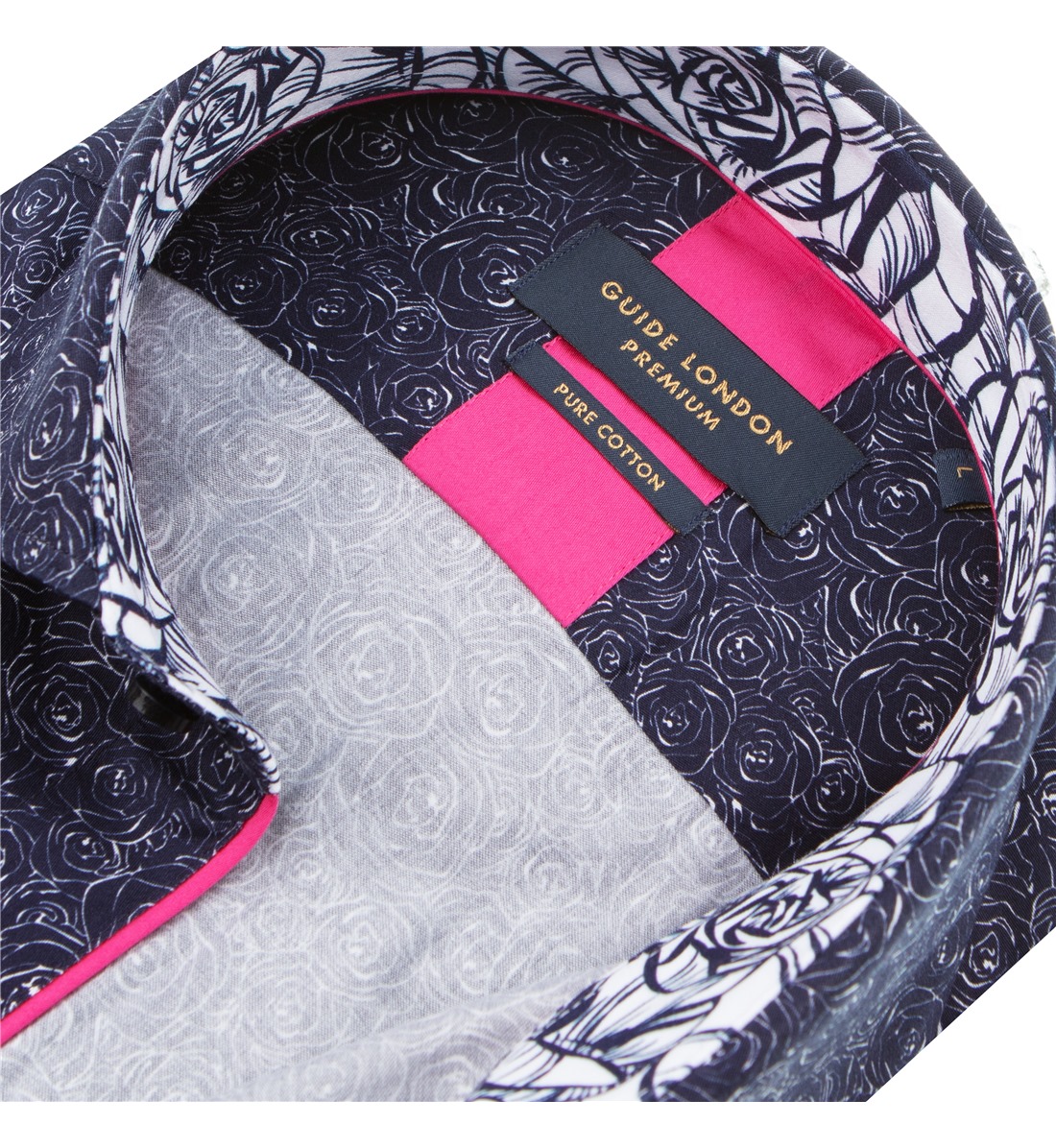 Guide London  Navy Shirt With White Roses LS75607 - Image 3