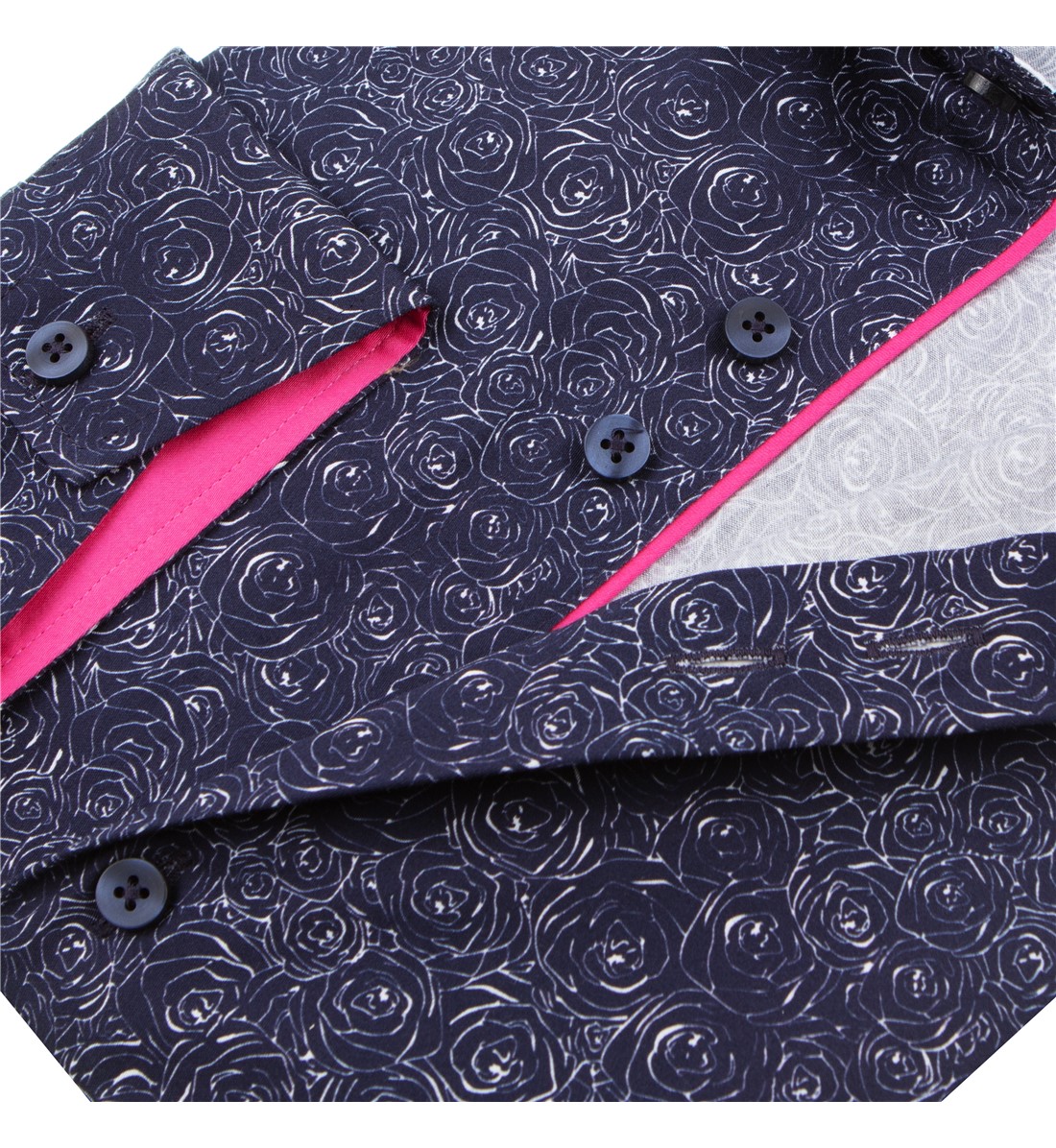 Guide London  Navy Shirt With White Roses LS75607 - Image 4