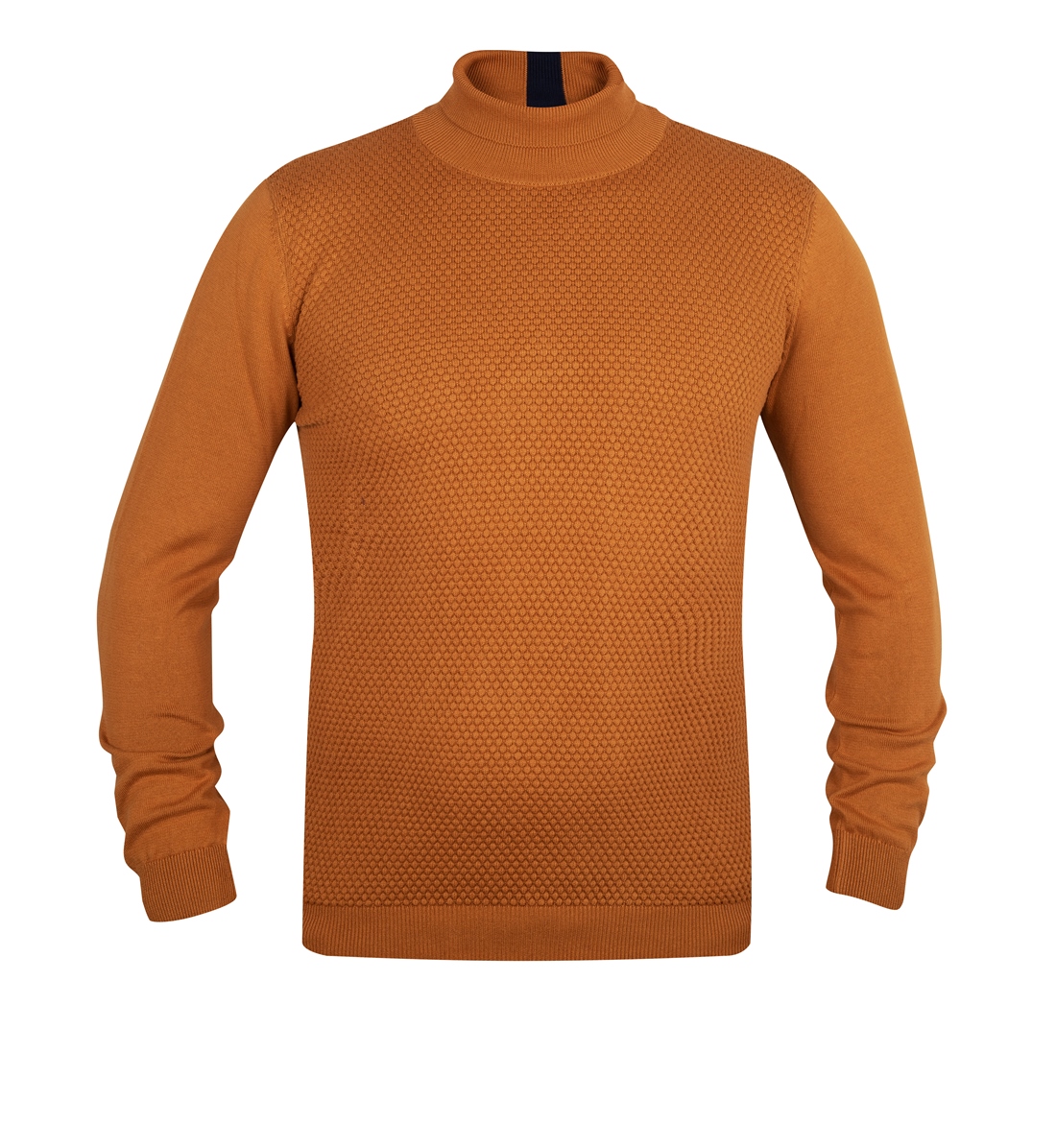 Guide Of London Rust/Navy Stripe Textured Roll Neck Jumper (KW2721)