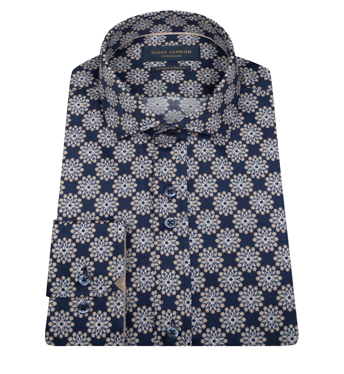 Guide Of London Gold Star Pattern On A Navy Shirt (LS76071)