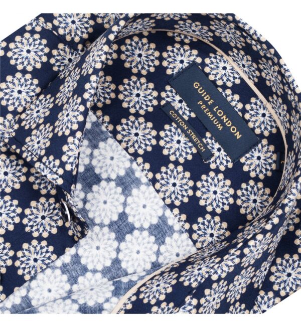 Guide Of London Gold Star Pattern On A Navy Shirt (LS76071) - Image 2