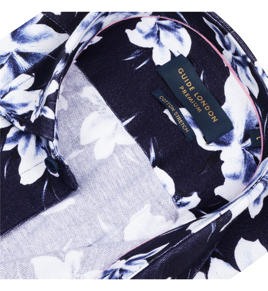 Guide Of London Navy Shirt With White Flower (LS76098) - Image 2