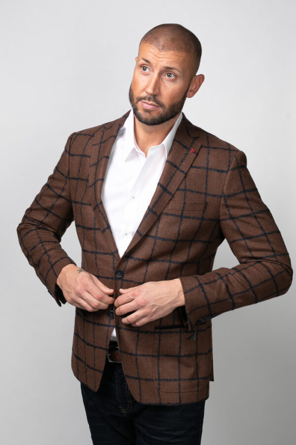 Roy Robson Tan/Navy Check Jacket - Image 2
