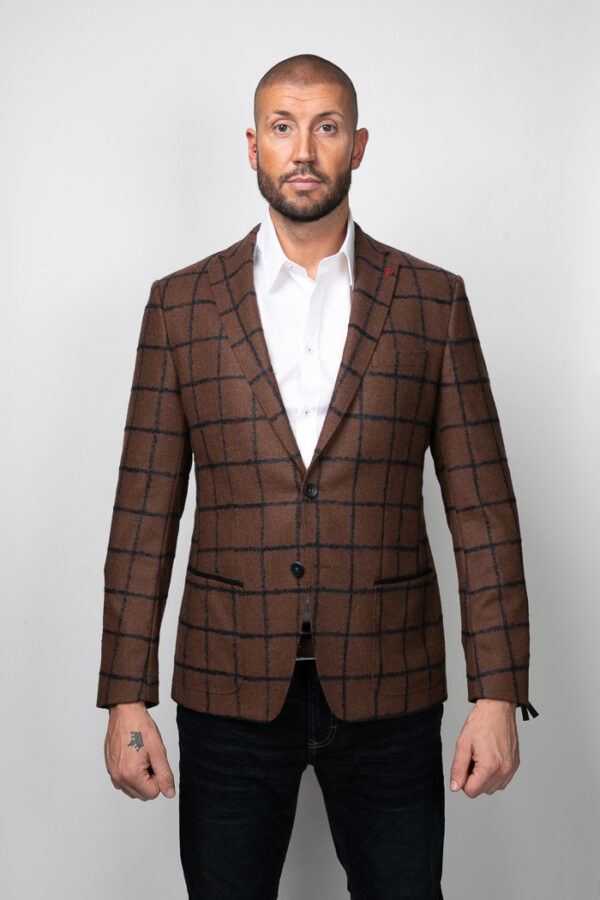 Roy Robson Tan/Navy Check Jacket - Image 3