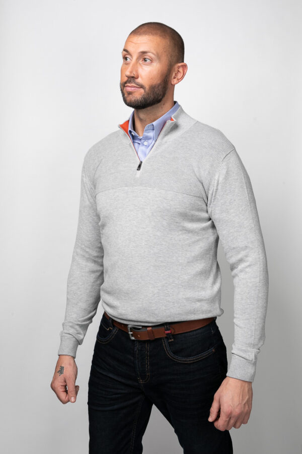 Roy Robson Grey 1/4 Zip Jumper With Orange Collar