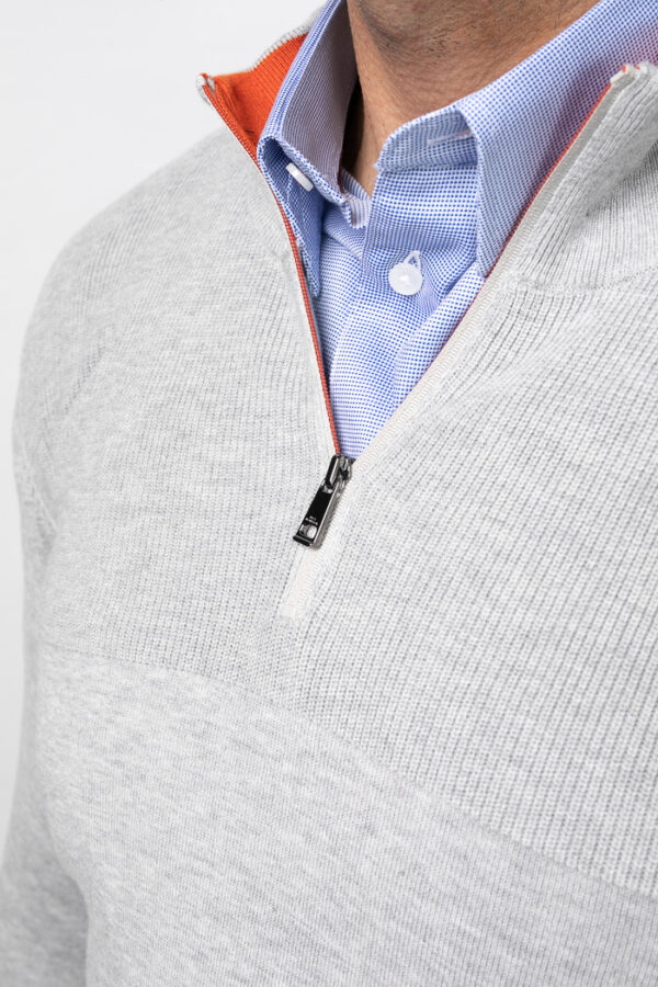 Roy Robson Grey 1/4 Zip Jumper With Orange Collar - Image 2