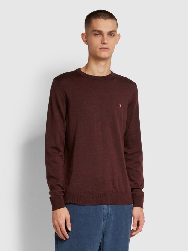 Farah Mullen Merino Wool Crew Neck Burgundy Jumper