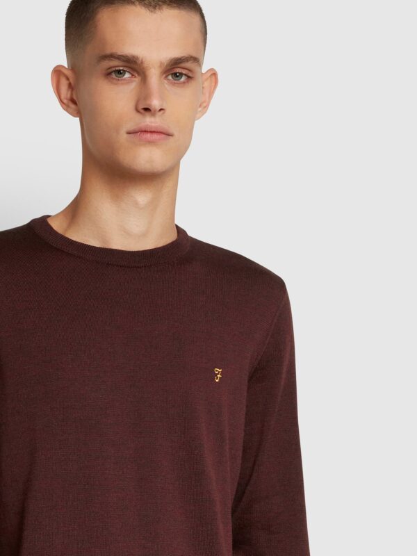 Farah Mullen Merino Wool Crew Neck Burgundy Jumper - Image 3
