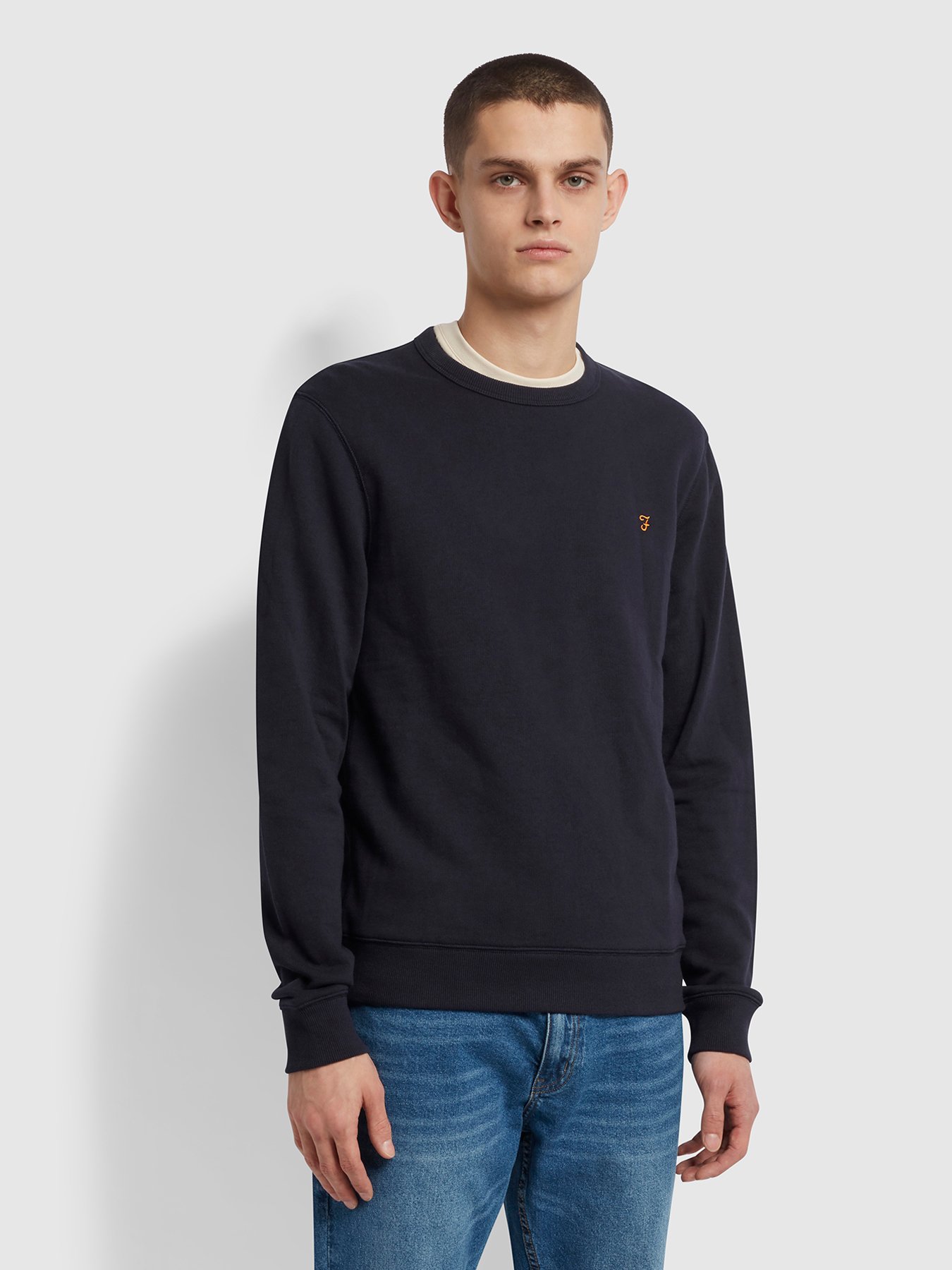 Farah Tim Crew Neck Jumper In Navy F4KSB072