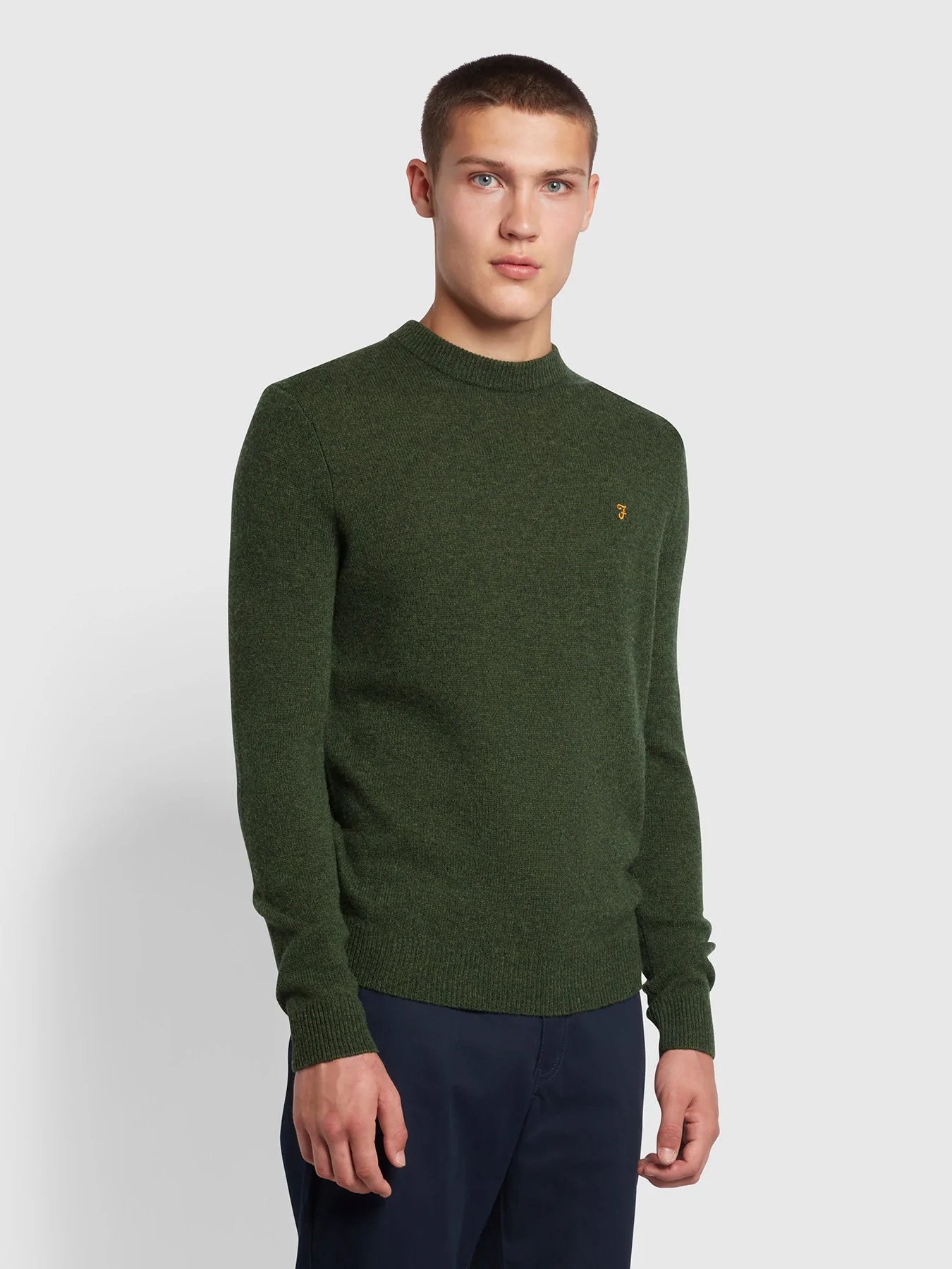 Farah Birchall Green Lambswool Crew Jumper F4GFB042