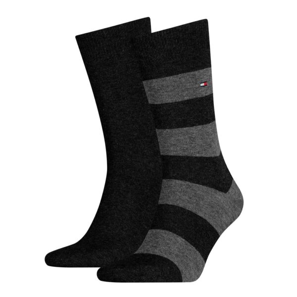Tommy Hilfiger 2 Pack Black/Grey Rugby Socks