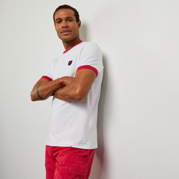 Eden Park White Dynamic T-Shirt With Pink Collar