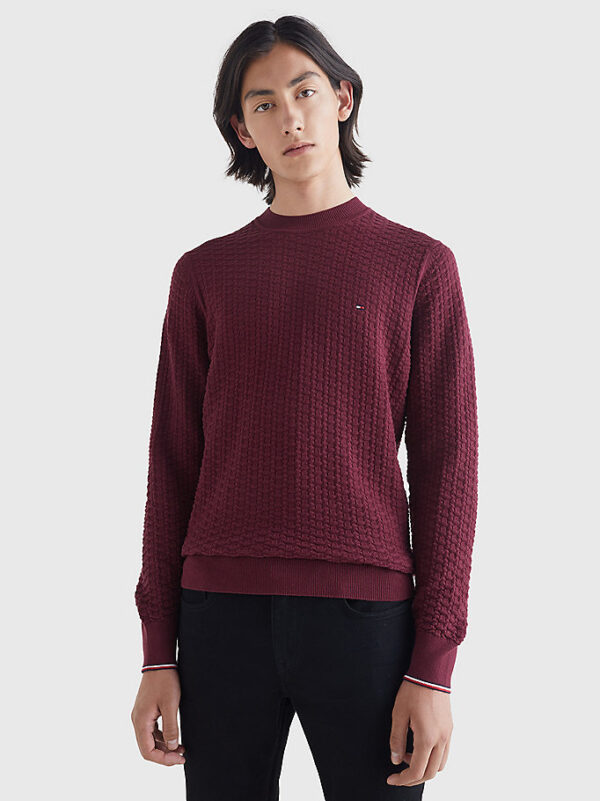 Tommy Hilfiger Bordeaux Textured Crew Neck Jumper - Image 4