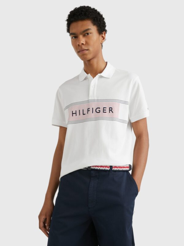 Tommy Hilfiger White Polo With Stripe Logo - Image 4