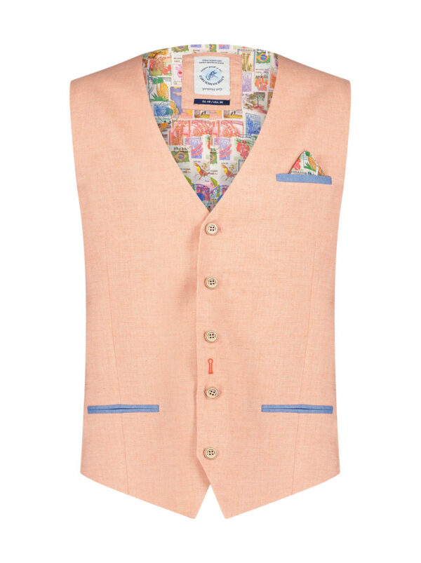 A Fish Named Fred Coral Linen Look Waistcoat - Image 2
