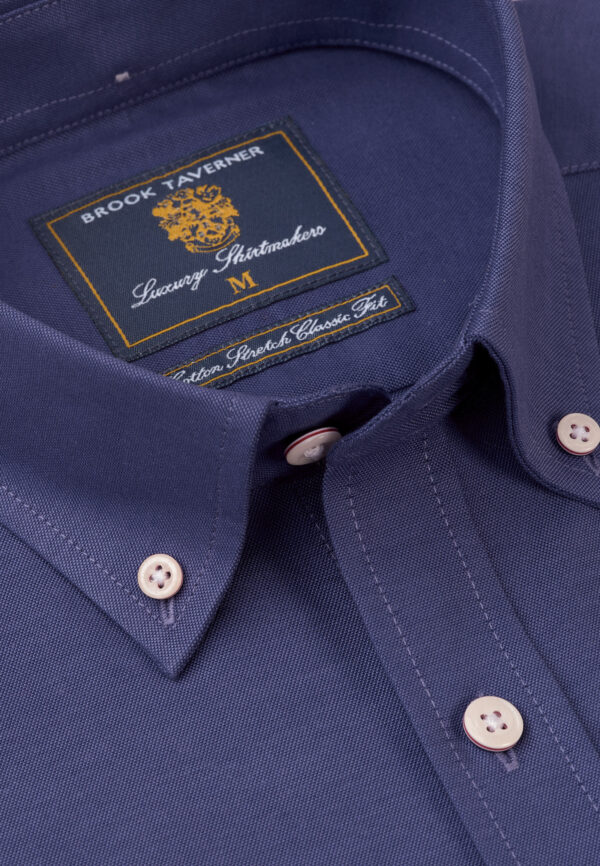 Brook Taverner Dark Blue Oxford Short Sleeve Shirt 4215DT - Image 2