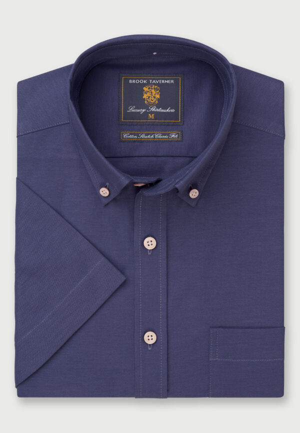 Brook Taverner Dark Blue Oxford Short Sleeve Shirt 4215DT