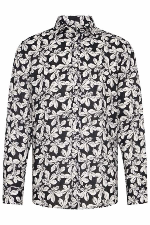 Bugatti Black Linen Floral Pattern Shirt