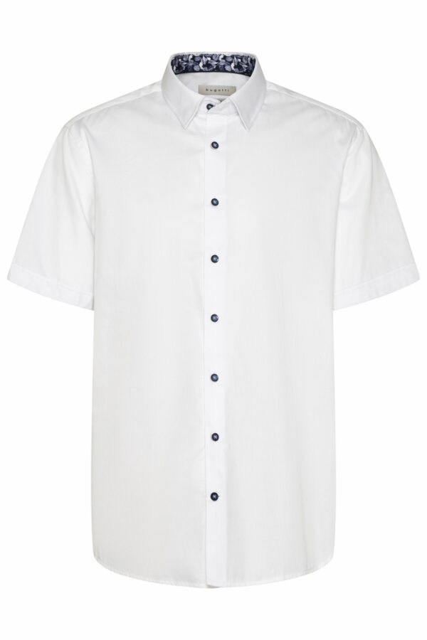 Bugatti White Short Sleeve Shirt With Navy Buttons