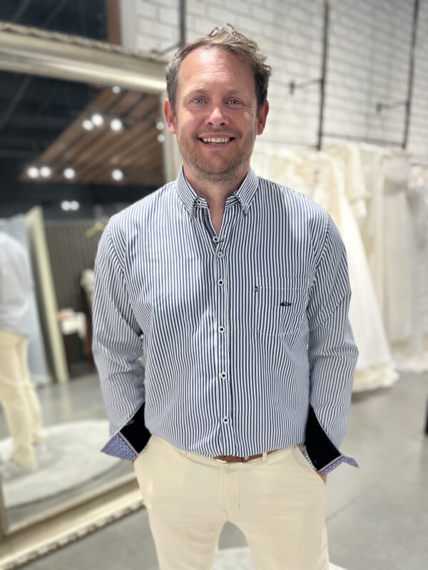 Dario Beltran Paymogo - Navy & White Pinstripe Shirt