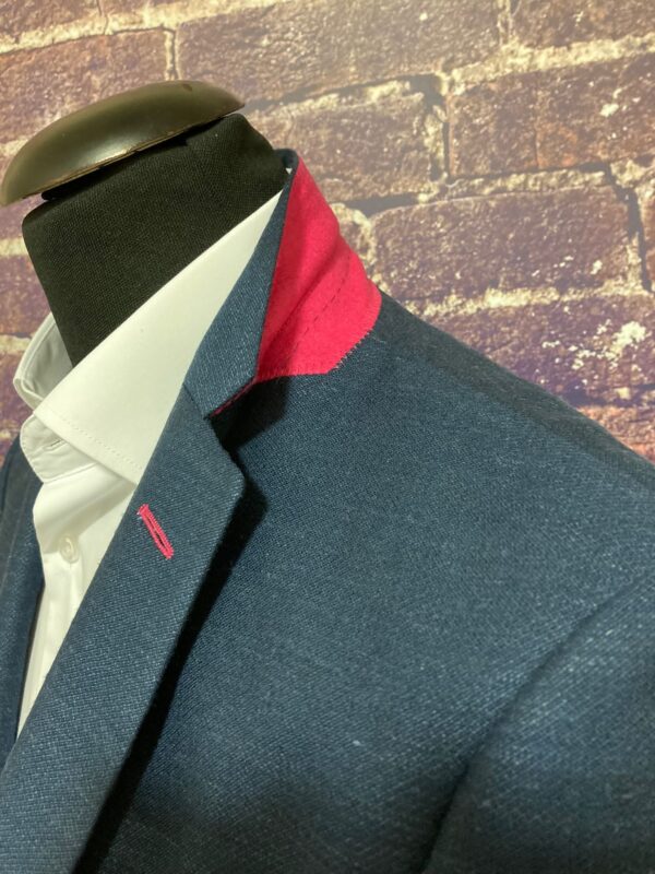 Mazzelli Navy Linen Mix Jacket With Pink Trim - Image 2