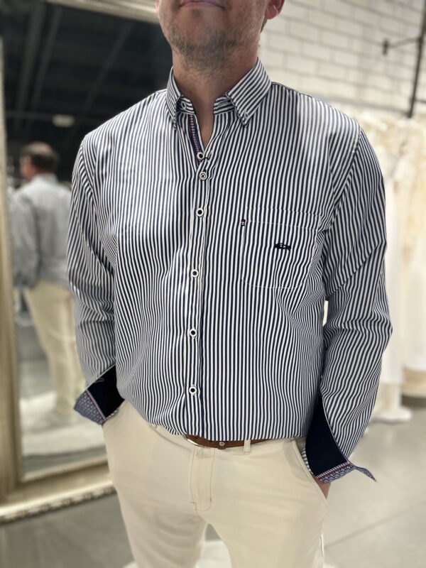 Dario Beltran Paymogo - Navy & White Pinstripe Shirt - Image 3