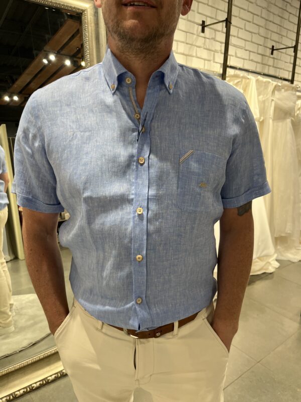 Dario Beltran Hijo - Blue Short Sleeve Linen Shirt - Image 2