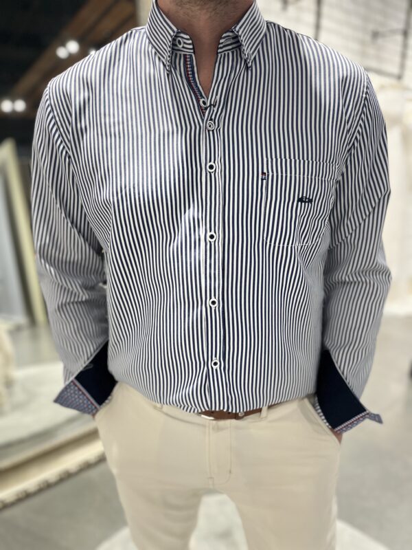 Dario Beltran Paymogo - Navy & White Pinstripe Shirt - Image 2
