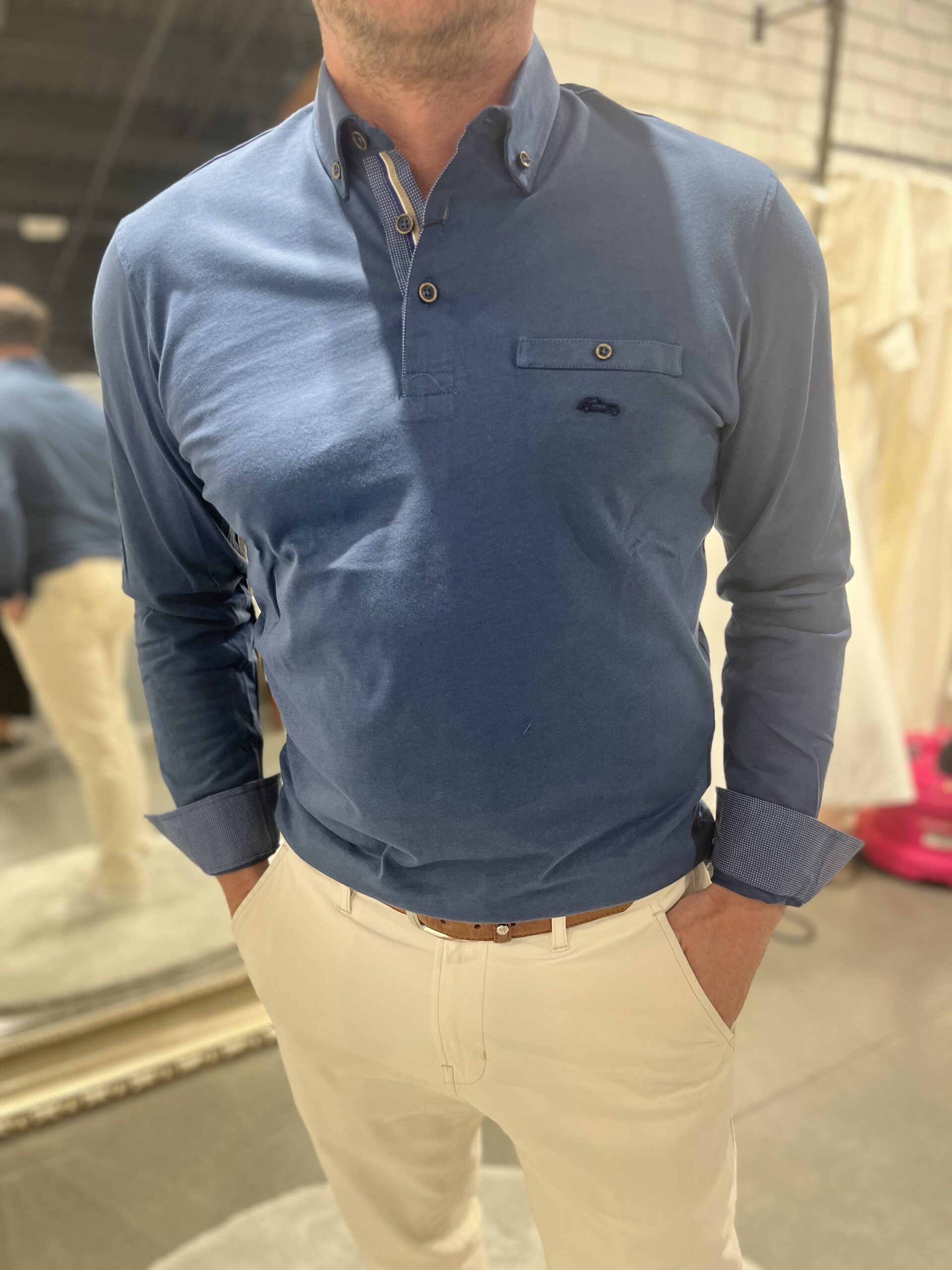 Dario Beltran Blue Long Sleeve Polo
