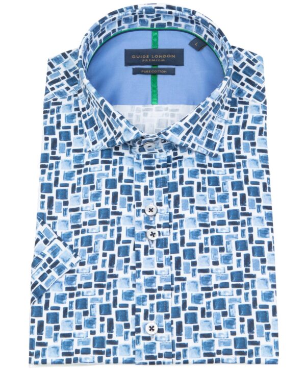 Guide London Blue Block Short Sleeve Shirt 2720