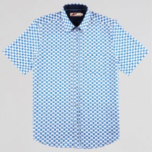 Mish Mash Lapwing Blue Cuboid Pattern Short Sleeve Shirt