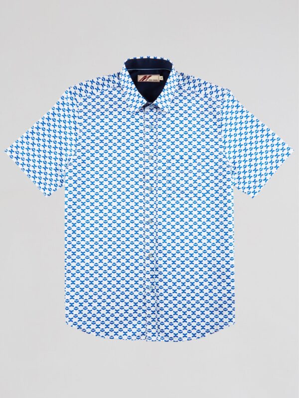 Mish Mash Lapwing Blue Cuboid Pattern Short Sleeve Shirt