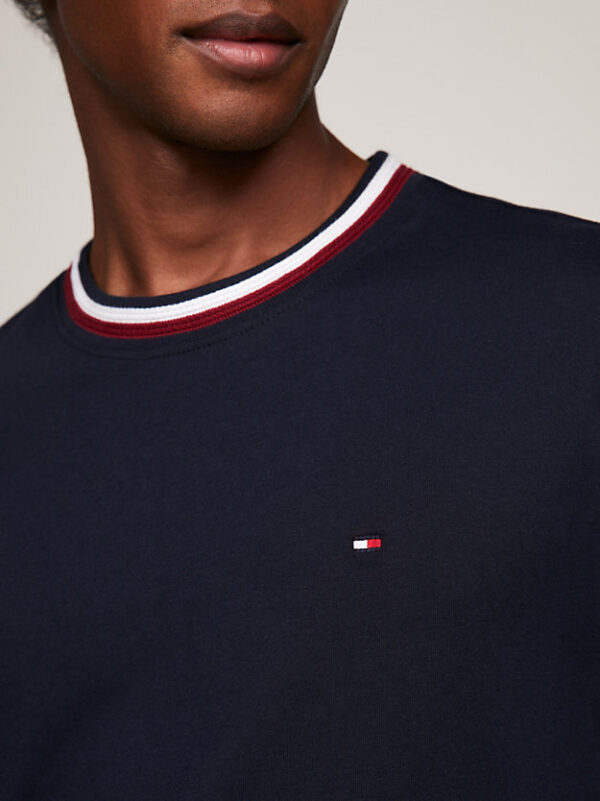 Tommy Hilfiger Navy T-Shirt With Tri-Colour Trim - Image 2