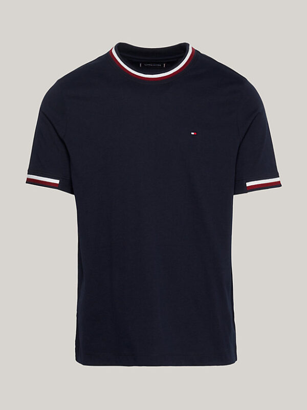 Tommy Hilfiger Navy T-Shirt With Tri-Colour Trim - Image 4