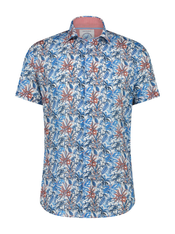 A Fish Named Fred Blue & White Foliage Short Sleeve Shirt
