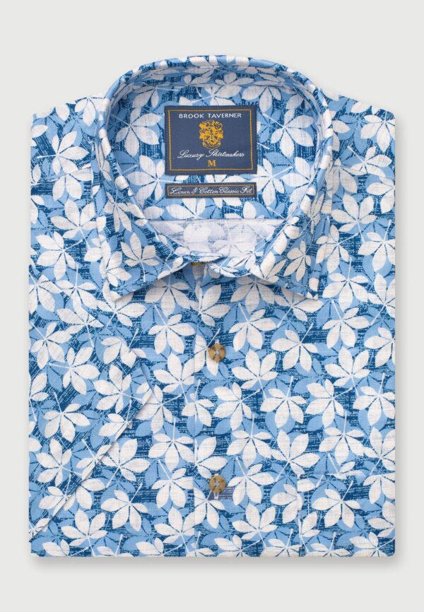 Brook Taverner Blue Tropical Print Short Sleeve Shirt 4479