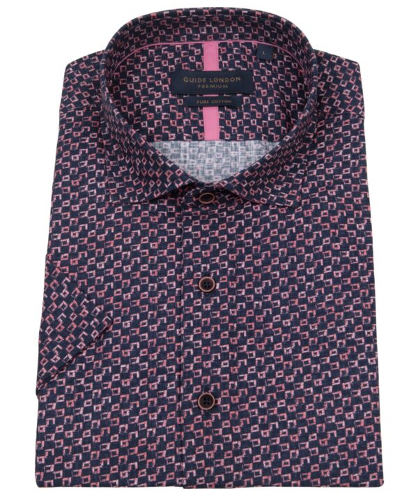 Guide London Navy & Pink Short Sleeve Shirt 2758