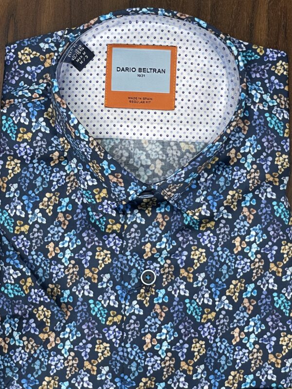 Dario Beltran Coslada - Navy Short Sleeve Shirt With Cluster Of Flowers - Image 2
