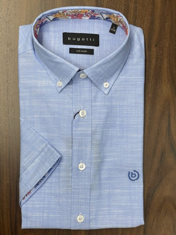 Bugatti Classic Blue Short Sleeve Shirt With Printed Collar