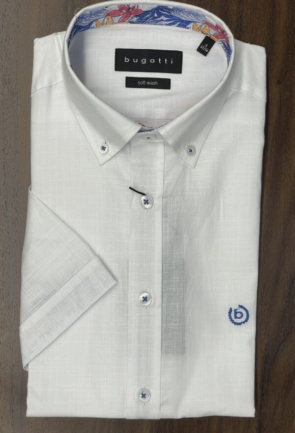 Bugatti Classic White Short Sleeve Shirt With Printed Collar