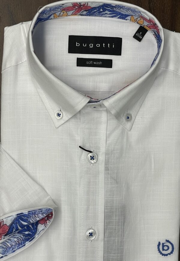 Bugatti Classic White Short Sleeve Shirt With Printed Collar - Image 2