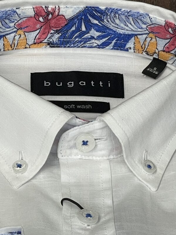 Bugatti Classic White Short Sleeve Shirt With Printed Collar - Image 3