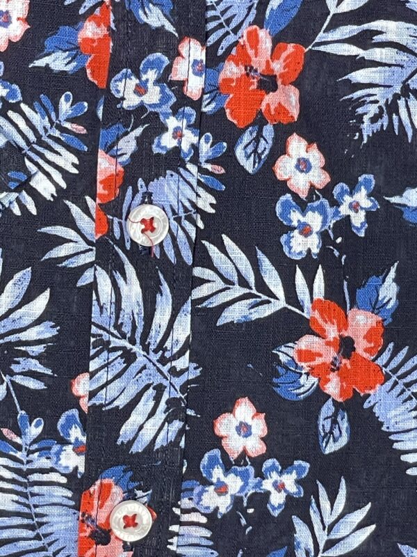 Bugatti Navy Shirt Sleeve Shirt With Red & Blue Foliage - Image 3